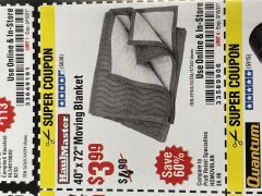 Harbor Freight Coupon 40" x 72" MOVER'S BLANKET Lot No. 47262/69504/62336 Expired: 3/15/21 - $3.99
