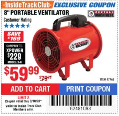 Harbor Freight ITC Coupon 8" PORTABLE VENTILATOR Lot No. 97762 Expired: 3/10/20 - $59.99