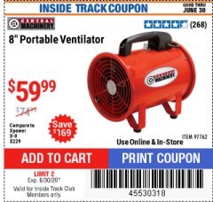 Harbor Freight ITC Coupon 8" PORTABLE VENTILATOR Lot No. 97762 Expired: 6/30/20 - $59.99
