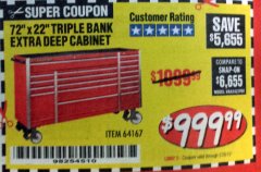 Harbor Freight Coupon US GENERAL 72" X 22" TRIPLE BANK EXTRA DEEP CABINET Lot No. 61656/64167/64003/64004 Expired: 2/28/19 - $999.99