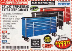 Harbor Freight Coupon US GENERAL 72" X 22" TRIPLE BANK EXTRA DEEP CABINET Lot No. 61656/64167/64003/64004 Expired: 2/28/19 - $999.99