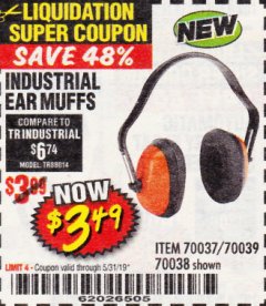 Harbor Freight Coupon INDUSTRIAL EAR MUFFS2 Lot No. 43768/60792/61372 Expired: 5/31/19 - $3.49