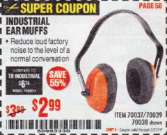 Harbor Freight Coupon INDUSTRIAL EAR MUFFS2 Lot No. 43768/60792/61372 Expired: 5/31/19 - $2.99