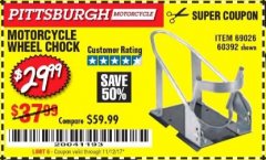 Harbor Freight Coupon MOTORCYCLE WHEEL CHOCK Lot No. 51648 Expired: 11/12/17 - $29.99