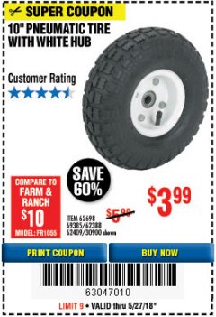 Harbor Freight Coupon 10" PNEUMATIC TIRE HaulMaster Lot No. 30900/62388/62409/62698/69385 Expired: 5/27/18 - $3.99