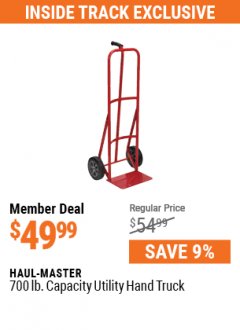 Harbor Freight Coupon 700 LB. CAPACITY UTILITY HAND TRUCK Lot No. 95909/42770/62180/62199/62406 Expired: 7/1/21 - $49.99
