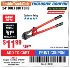 Harbor Freight ITC Coupon 24" BOLT CUTTERS Lot No. 60699/41149 Expired: 3/10/20 - $11.99