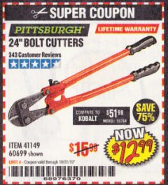 Harbor Freight Coupon 24" BOLT CUTTERS Lot No. 60699/41149 Expired: 10/31/19 - $12.99