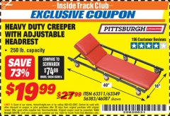 Harbor Freight ITC Coupon HEAVY DUTY CREEPER WITH ADJUSTABLE HEADREST Lot No. 63311/56383/46087 Expired: 3/31/19 - $19.99