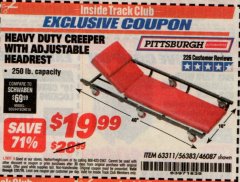 Harbor Freight ITC Coupon HEAVY DUTY CREEPER WITH ADJUSTABLE HEADREST Lot No. 63311/56383/46087 Expired: 7/31/19 - $19.99