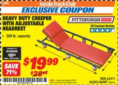 Harbor Freight ITC Coupon HEAVY DUTY CREEPER WITH ADJUSTABLE HEADREST Lot No. 63311/56383/46087 Expired: 2/29/20 - $19.99