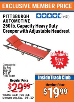 Harbor Freight ITC Coupon HEAVY DUTY CREEPER WITH ADJUSTABLE HEADREST Lot No. 63311/56383/46087 Expired: 12/31/20 - $19.99
