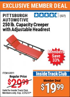Harbor Freight ITC Coupon HEAVY DUTY CREEPER WITH ADJUSTABLE HEADREST Lot No. 63311/56383/46087 Expired: 2/25/21 - $19.99