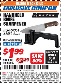 Harbor Freight ITC Coupon HANDHELD KNIFE SHARPENER Lot No. 60361/62452 Expired: 11/30/18 - $1.99
