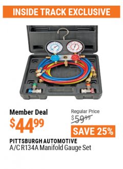 Harbor Freight ITC Coupon A/C R134A MANIFOLD GAUGE SET Lot No. 60806/62707/92649 Expired: 4/29/21 - $44.99