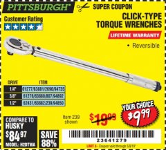 Harbor Freight Coupon TORQUE WRENCHES Lot No. 2696/61277/807/61276/239/62431 Expired: 5/9/19 - $9.99