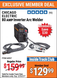 Harbor Freight ITC Coupon 80 AMP INVERTER ARC WELDER Lot No. 64057 Expired: 2/25/21 - $129.99