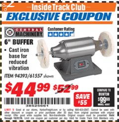 Harbor Freight ITC Coupon 6" BUFFER Lot No. 94393/61557 Expired: 10/31/18 - $44.99