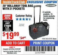 Harbor Freight ITC Coupon 20" ROLLAWAY TOOL BAG Lot No. 3264/61925 Expired: 3/24/20 - $19.99