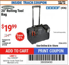 Harbor Freight ITC Coupon 20" ROLLAWAY TOOL BAG Lot No. 3264/61925 Expired: 6/30/20 - $19.99