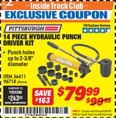 Harbor Freight ITC Coupon 14 PIECE HYDRAULIC PUNCH DRIVER KIT Lot No. 96718/56411 Expired: 6/30/20 - $79.99