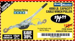 Harbor Freight Coupon 4000 LB. CAPACITY CABLE WINCH PULLER Lot No. 18600 Expired: 5/19/18 - $14.99