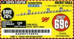 Harbor Freight Coupon SOCKET RAILS Lot No. 39721/39722/39723 Expired: 6/30/20 - $0.69