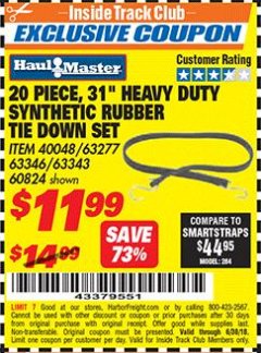 Harbor Freight ITC Coupon 31" HEAVY DUTY SYNTHETIC RUBBER TIE DOWN SET PACK OF 20 Lot No. 40048/60824/63343/63277 Expired: 6/30/18 - $11.99