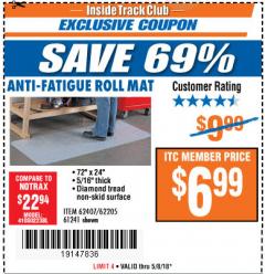 Harbor Freight ITC Coupon ANTI-FATIGUE ROLL MAT Lot No. 61241/62205/62407 Expired: 5/8/18 - $6.99