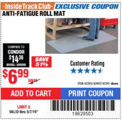 Harbor Freight ITC Coupon ANTI-FATIGUE ROLL MAT Lot No. 61241/62205/62407 Expired: 5/7/19 - $6.99