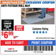 Harbor Freight ITC Coupon ANTI-FATIGUE ROLL MAT Lot No. 61241/62205/62407 Expired: 6/5/19 - $6.99