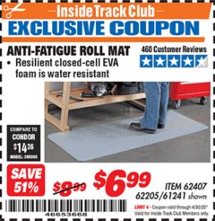 Harbor Freight ITC Coupon ANTI-FATIGUE ROLL MAT Lot No. 61241/62205/62407 Expired: 4/30/20 - $6.99