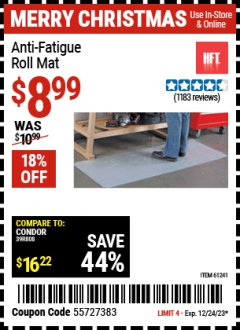 Harbor Freight Coupon ANTI-FATIGUE ROLL MAT Lot No. 61241/62205/62407 Expired: 12/24/23 - $8.99