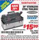 Harbor Freight ITC Coupon 20" STAINLESS STEEL TOOLBOX Lot No. 61572/93168 Expired: 8/31/15 - $15.99