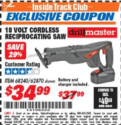 Harbor Freight ITC Coupon 18 VOLT CORDLESS RECIPROCATING SAW Lot No. 68240 Expired: 5/31/18 - $34.99