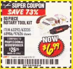 Harbor Freight Coupon 80 PIECE ROTARY TOOL KIT Lot No. 68986/97626/63292/63235 Expired: 6/30/18 - $6.99