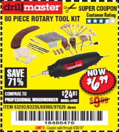 Harbor Freight Coupon 80 PIECE ROTARY TOOL KIT Lot No. 68986/97626/63292/63235 Expired: 9/30/18 - $6.99