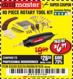Harbor Freight Coupon 80 PIECE ROTARY TOOL KIT Lot No. 68986/97626/63292/63235 Expired: 11/10/18 - $6.99