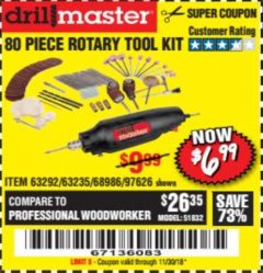 Harbor Freight Coupon 80 PIECE ROTARY TOOL KIT Lot No. 68986/97626/63292/63235 Expired: 11/30/18 - $6.99