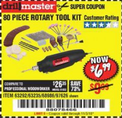 Harbor Freight Coupon 80 PIECE ROTARY TOOL KIT Lot No. 68986/97626/63292/63235 Expired: 11/3/18 - $6.99