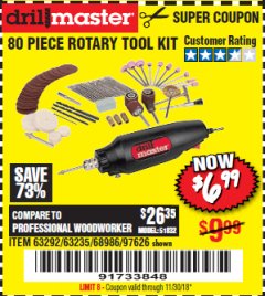 Harbor Freight Coupon 80 PIECE ROTARY TOOL KIT Lot No. 68986/97626/63292/63235 Expired: 11/30/18 - $6.99
