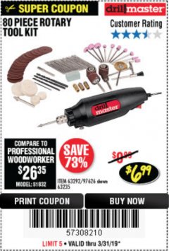 Harbor Freight Coupon 80 PIECE ROTARY TOOL KIT Lot No. 68986/97626/63292/63235 Expired: 3/31/19 - $6.99