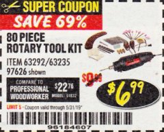 Harbor Freight Coupon 80 PIECE ROTARY TOOL KIT Lot No. 68986/97626/63292/63235 Expired: 5/31/19 - $6.99