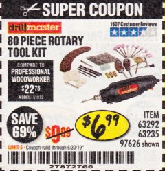 Harbor Freight Coupon 80 PIECE ROTARY TOOL KIT Lot No. 68986/97626/63292/63235 Expired: 6/30/19 - $6.99