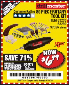Harbor Freight Coupon 80 PIECE ROTARY TOOL KIT Lot No. 68986/97626/63292/63235 Expired: 6/30/20 - $6.49