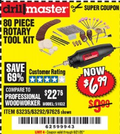 Harbor Freight Coupon 80 PIECE ROTARY TOOL KIT Lot No. 68986/97626/63292/63235 Expired: 6/21/20 - $6.99