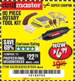 Harbor Freight Coupon 80 PIECE ROTARY TOOL KIT Lot No. 68986/97626/63292/63235 Expired: 7/2/20 - $6.99