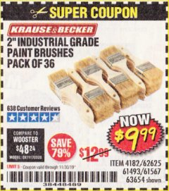 Harbor Freight Coupon 2" INDUSTRIAL GRADE CHIP BRUSHES, PACK OF 36 Lot No. 62625/61493/61567 Expired: 11/30/19 - $9.99