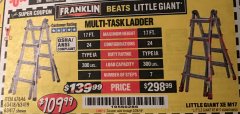 Harbor Freight Coupon FRANKLIN 17 FT. REACH, TYPE IA, 300 LB. MULTITASK LADDER Lot No. 63418 Expired: 2/28/19 - $109.99