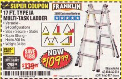 Harbor Freight Coupon FRANKLIN 17 FT. REACH, TYPE IA, 300 LB. MULTITASK LADDER Lot No. 63418 Expired: 11/30/19 - $109.99